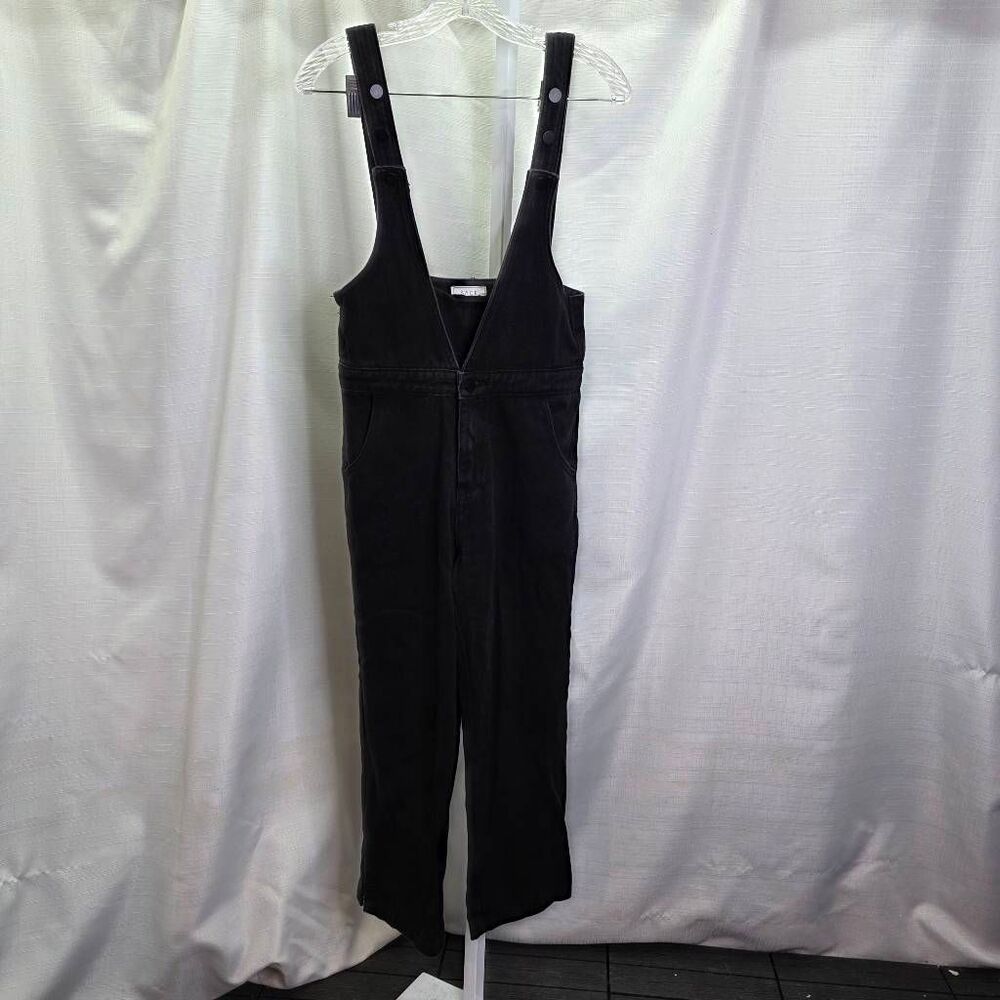 Sage the Label Black Deep Cut Cropped Denim Overalls Size XS